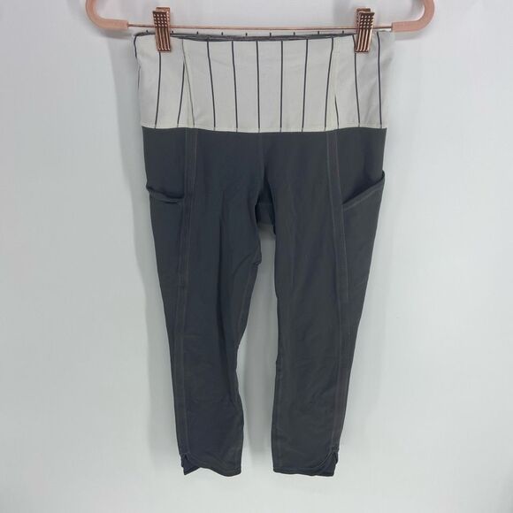 Lululemon Women's Black Gray White Can't Stop Pocket Crop Leggings Size 6 - Picture 1 of 5